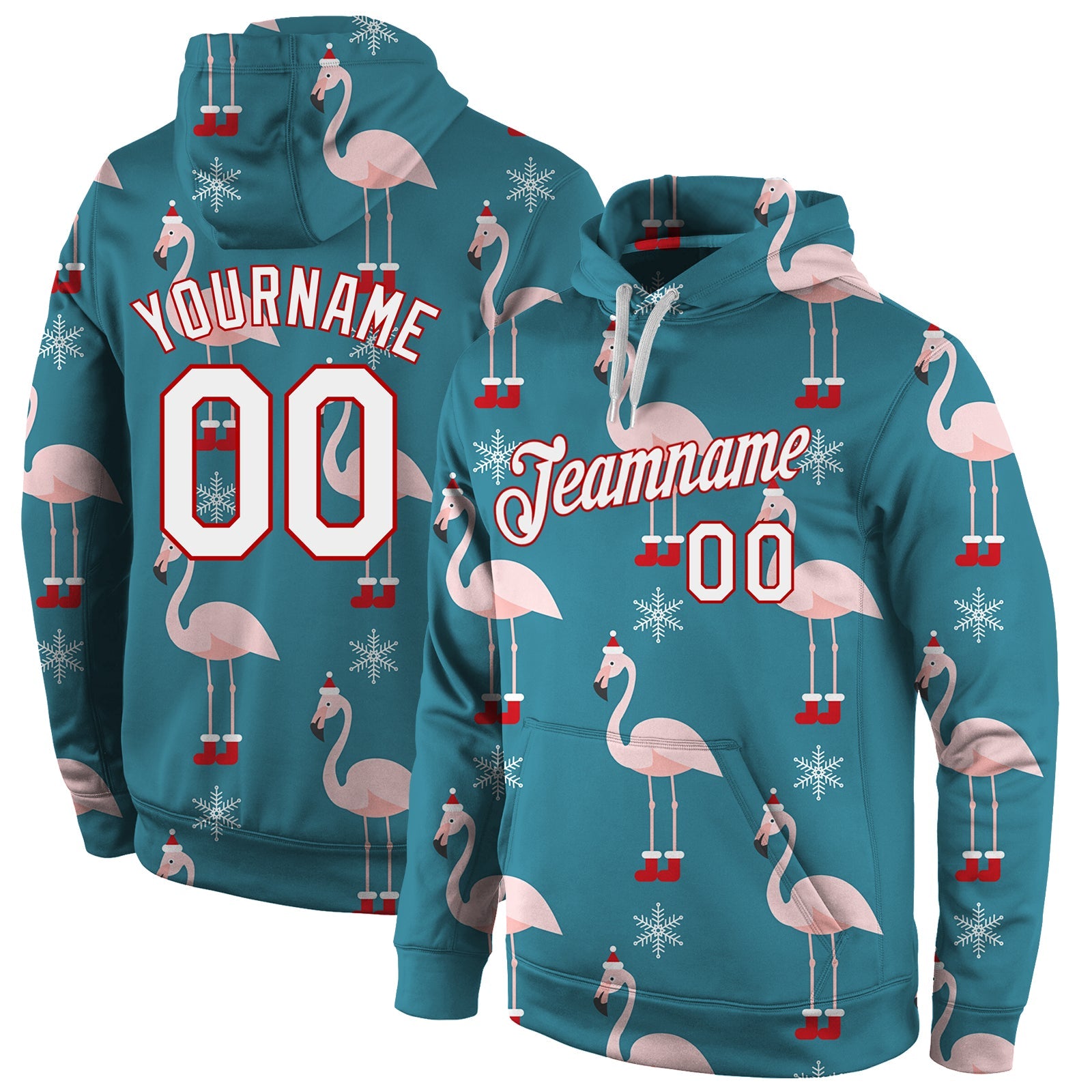 Custom Stitched Aqua White-Red Christmas 3D Sports Pullover Sweatshirt Hoodie - Main View