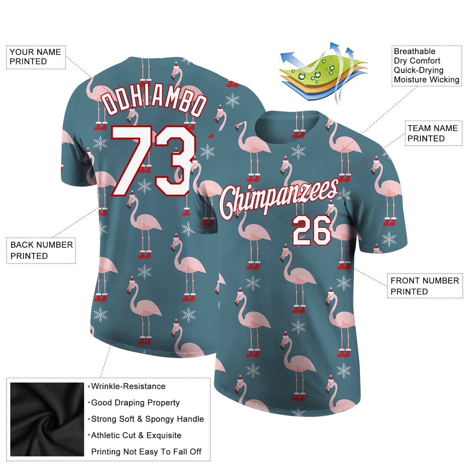 Custom Aqua White-Red Christmas 3D Performance T-Shirt view 2