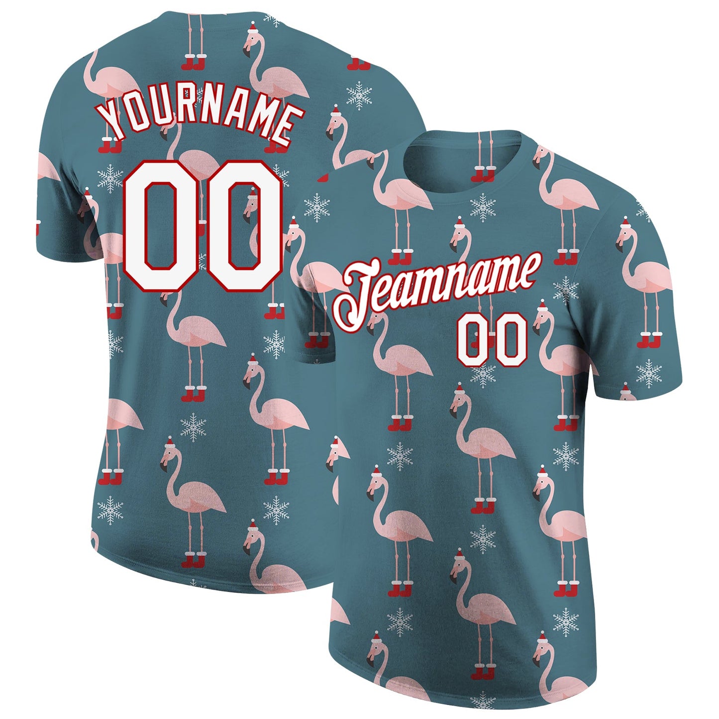 Custom Aqua White-Red Christmas 3D Performance T-Shirt - Main View