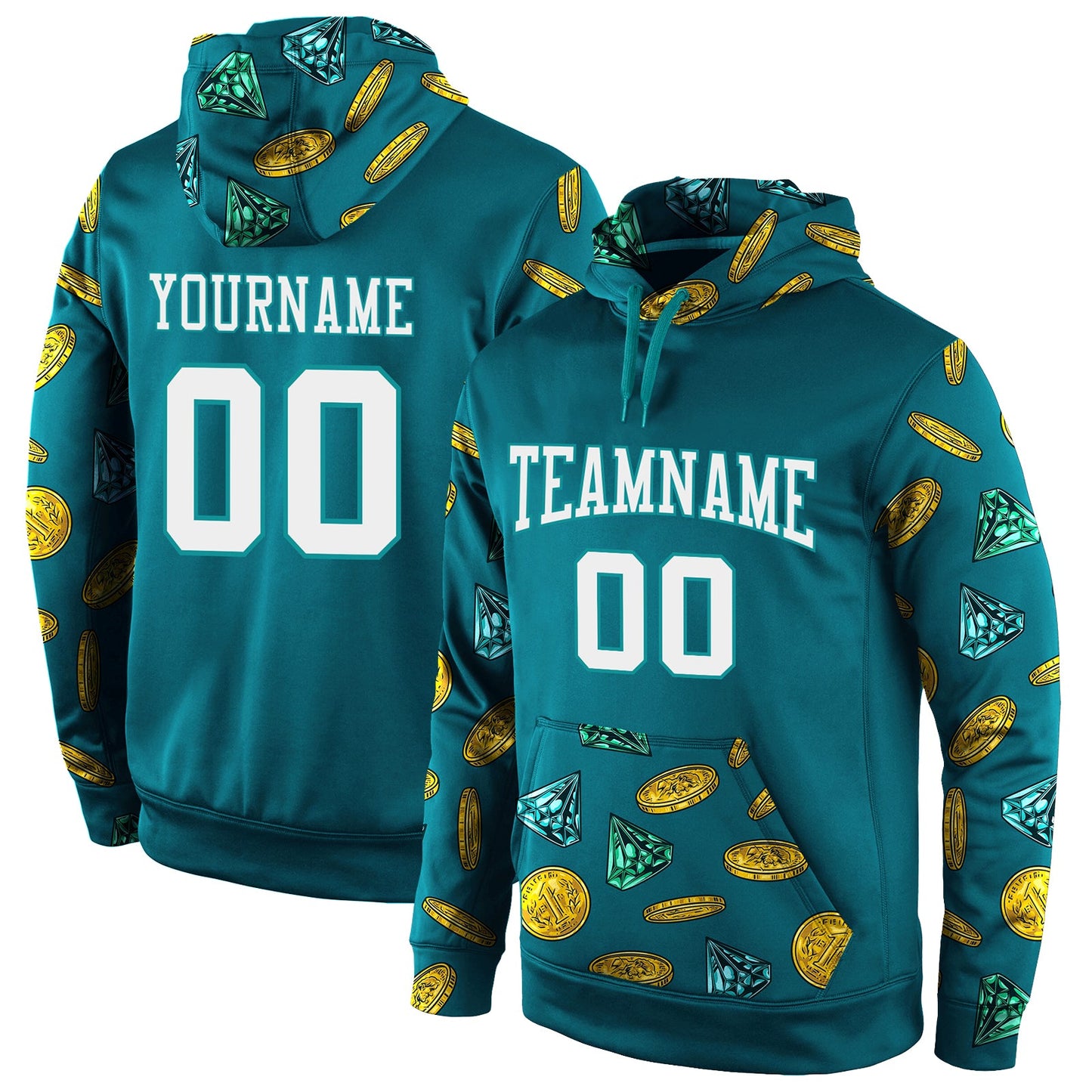 Custom Stitched Aqua White-Aqua 3D Pattern Design Sports Pullover Sweatshirt Hoodie - Main View