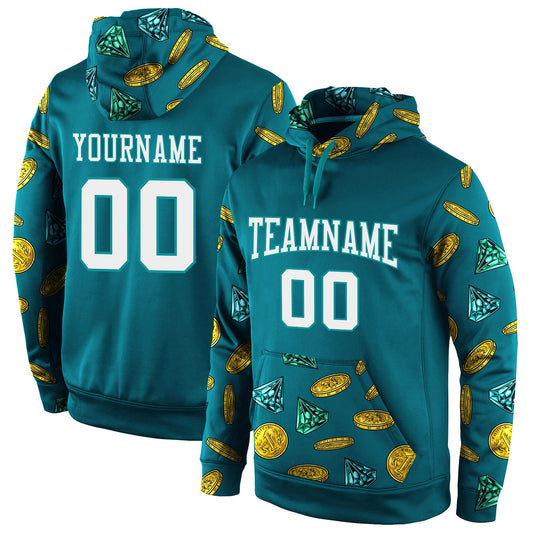 Custom Stitched Aqua White-Aqua 3D Pattern Design Sports Pullover Sweatshirt Hoodie - Main View