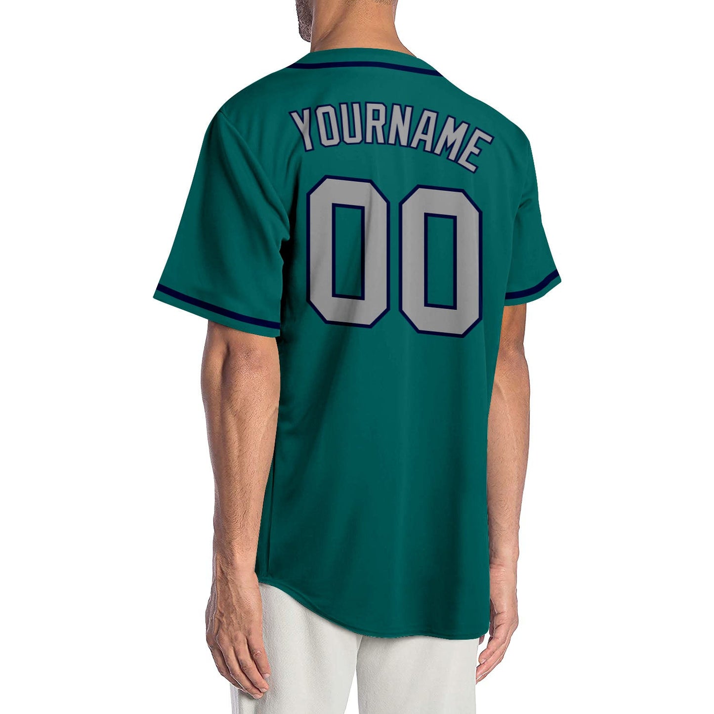 Custom Teal Gray-Navy Authentic Baseball Jersey view 2