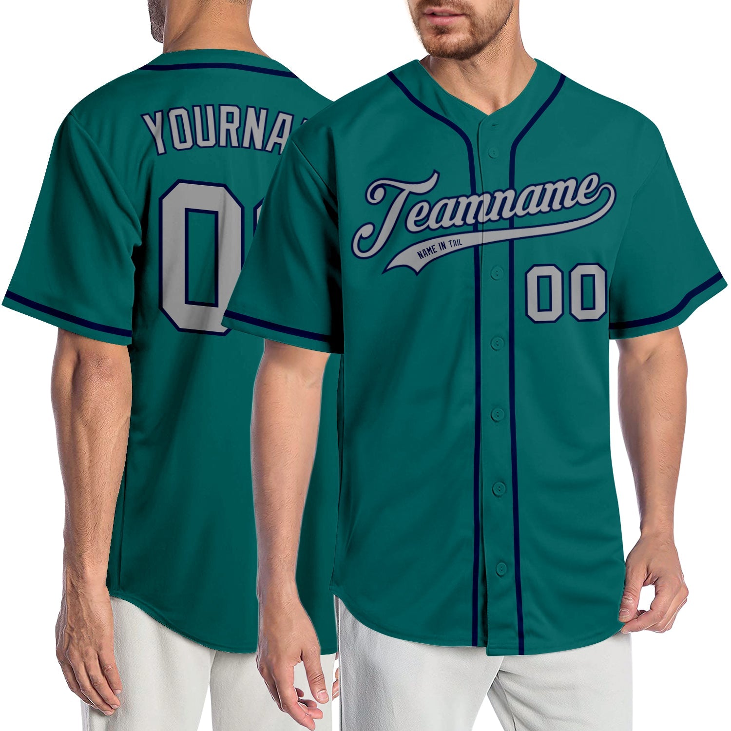 Custom Teal Gray-Navy Authentic Baseball Jersey - Main View