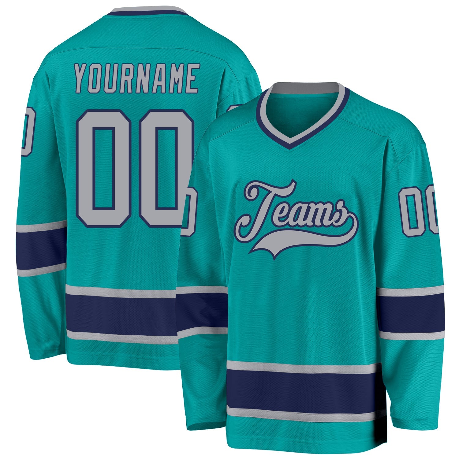 Custom Aqua Gray-Navy Hockey Jersey - Main View