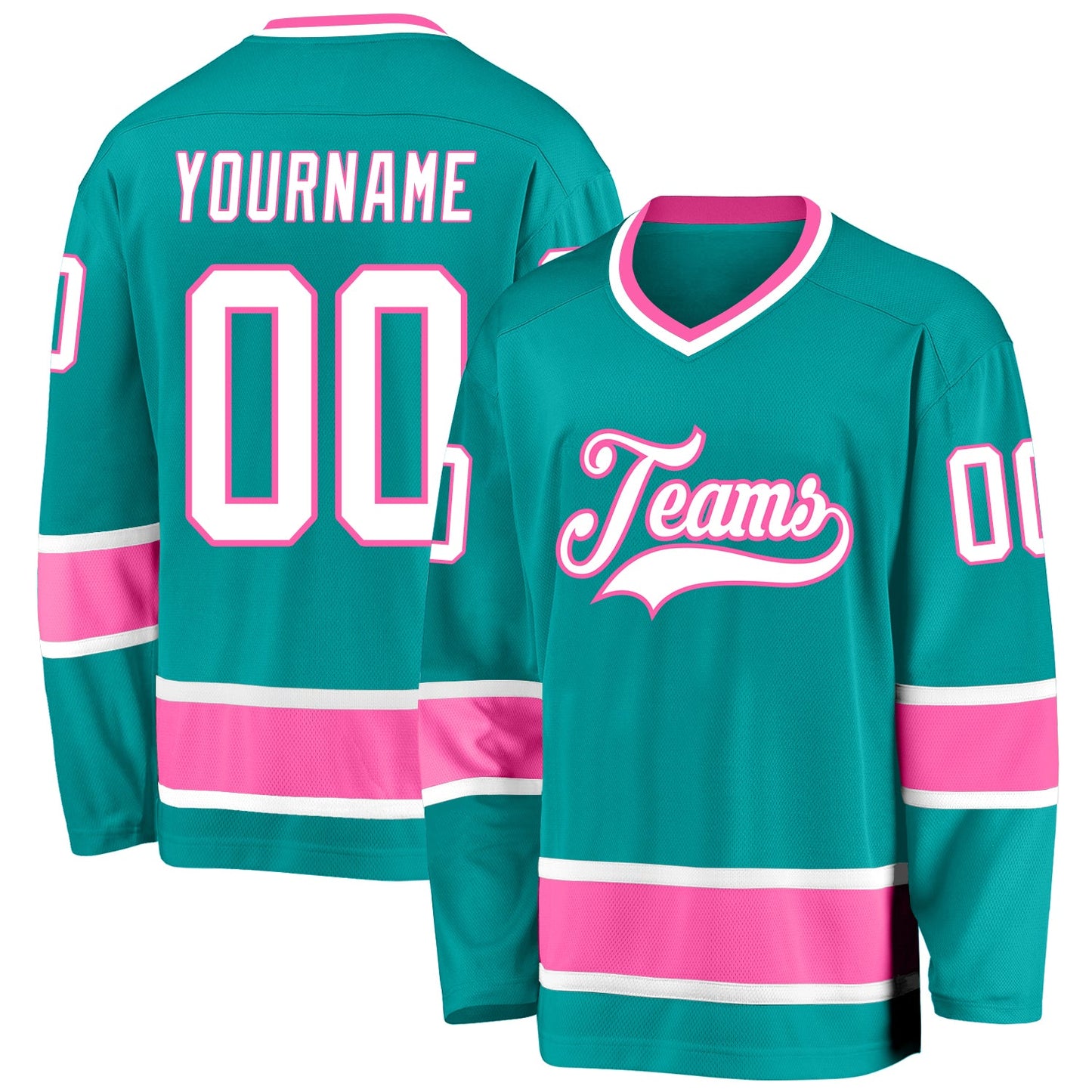 Custom Aqua White-Pink Hockey Jersey - Main View