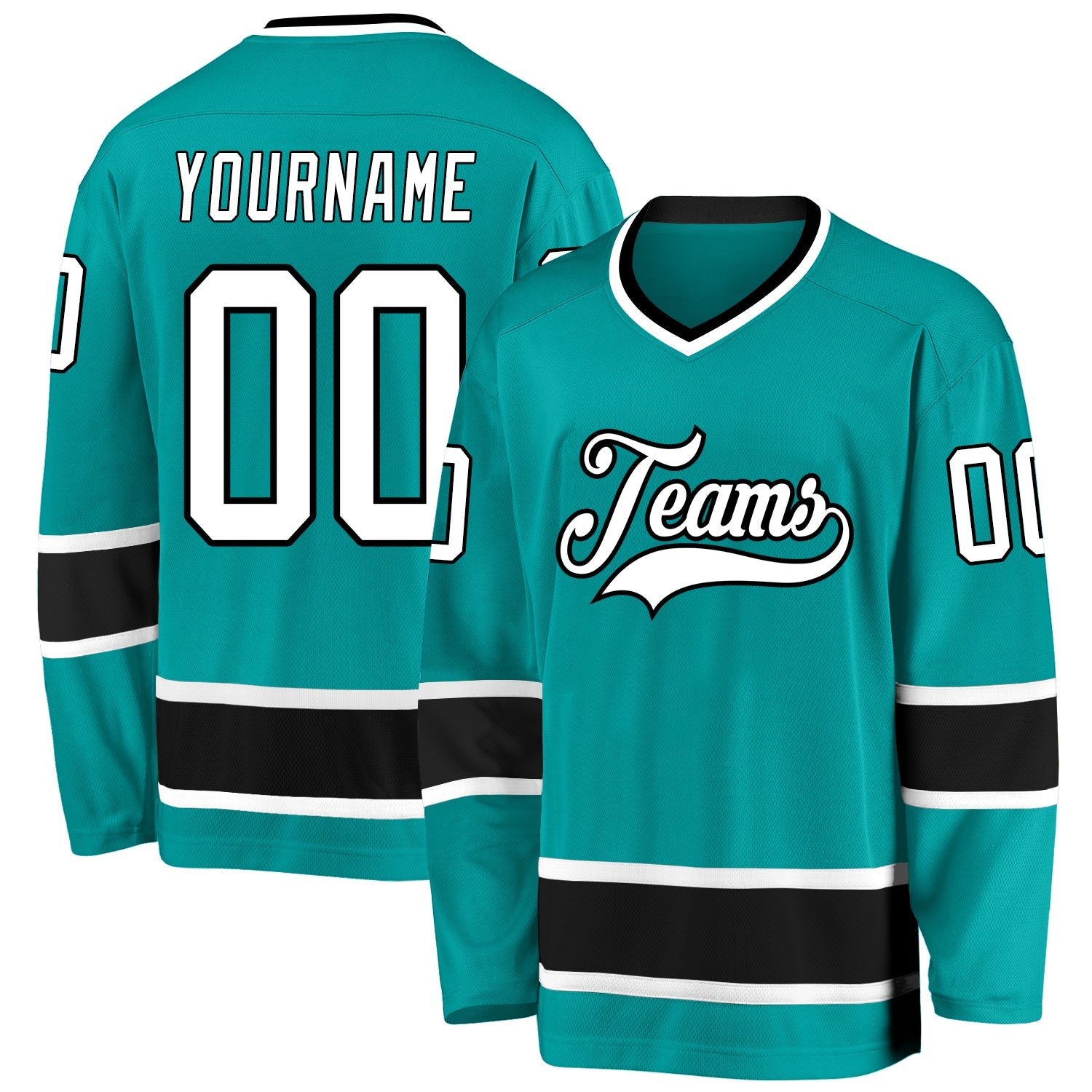 Custom Aqua White-Black Hockey Jersey - Main View