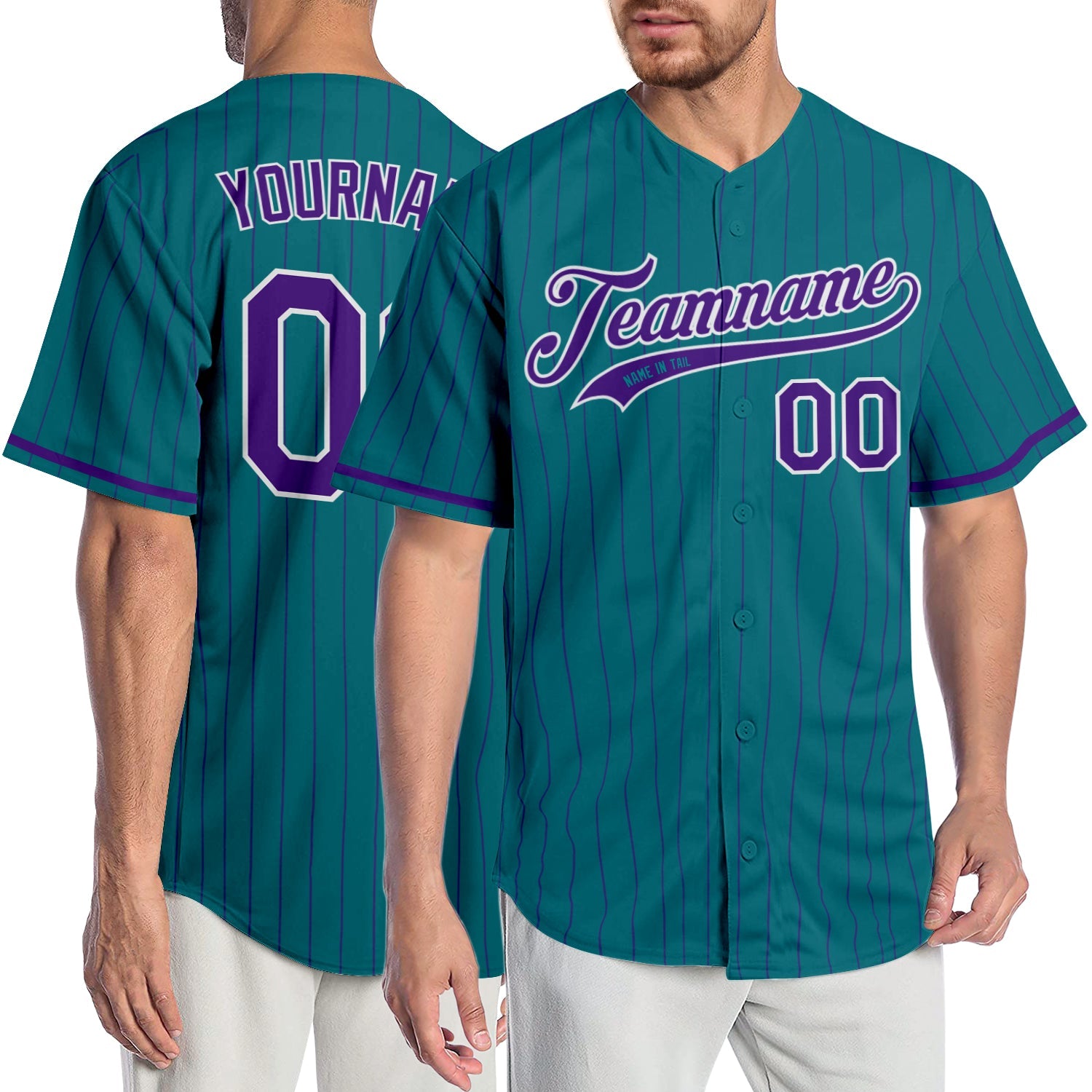 Custom Teal Purple Pinstripe Purple-White Authentic Baseball Jersey - Main View
