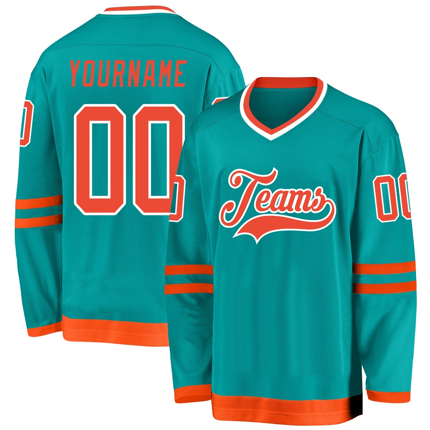 Custom Aqua Orange-White Hockey Jersey - Main View