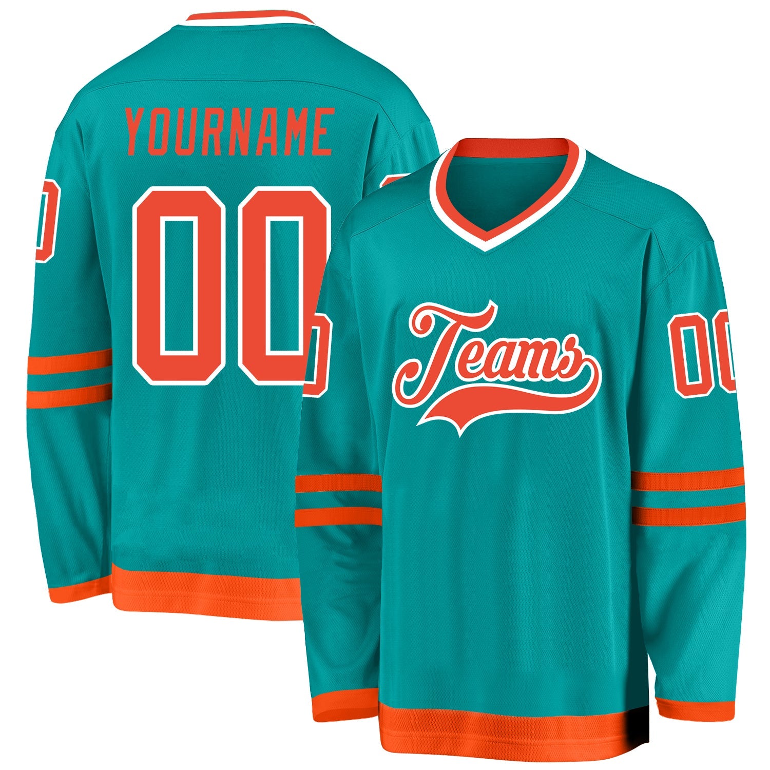 Custom Aqua Orange-White Hockey Jersey - Main View
