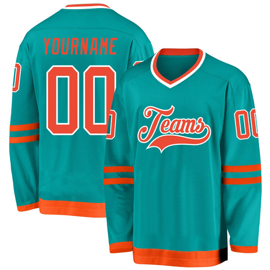 Custom Aqua Orange-White Hockey Jersey - Main View