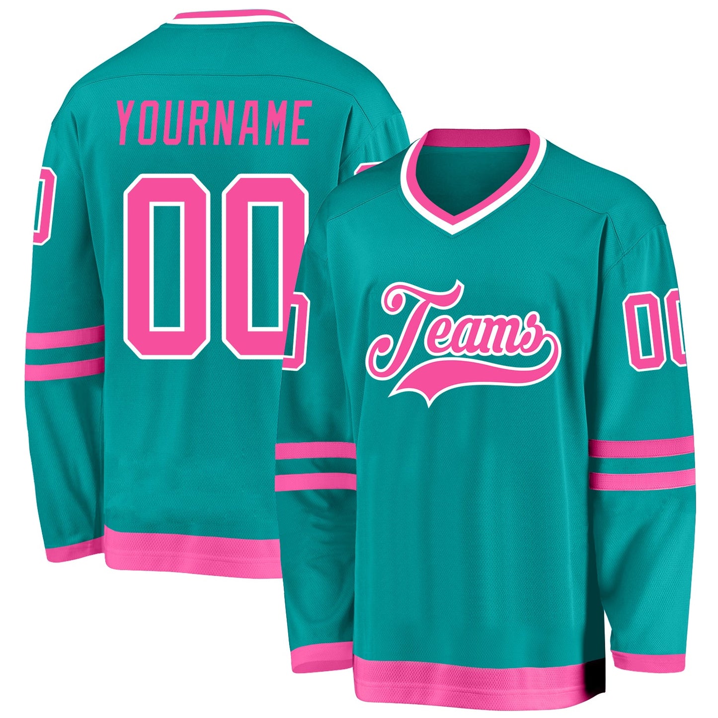 Custom Aqua Pink-White Hockey Jersey - Main View