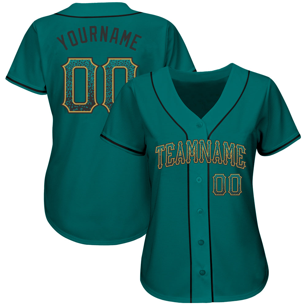 Custom Teal Black-Old Gold Authentic Drift Fashion Baseball Jersey view 2