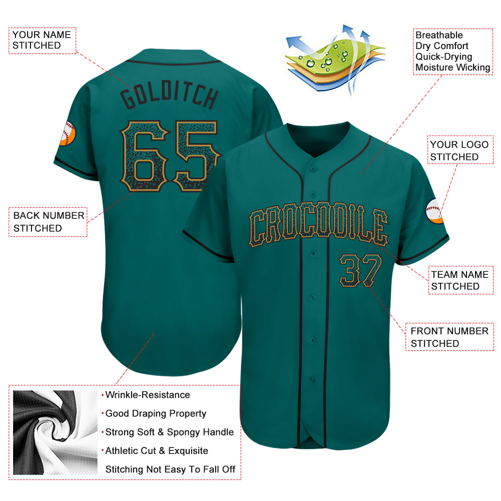 Custom Teal Black-Old Gold Authentic Drift Fashion Baseball Jersey view 3