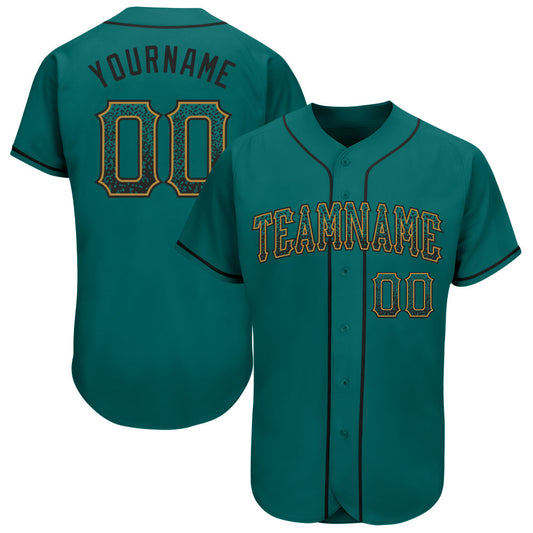 Custom Teal Black-Old Gold Authentic Drift Fashion Baseball Jersey - Main View