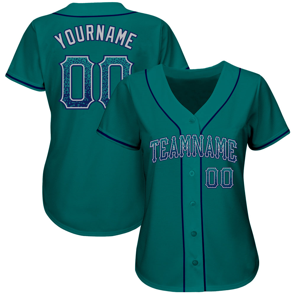 Custom Teal Navy-Gray Authentic Drift Fashion Baseball Jersey view 2