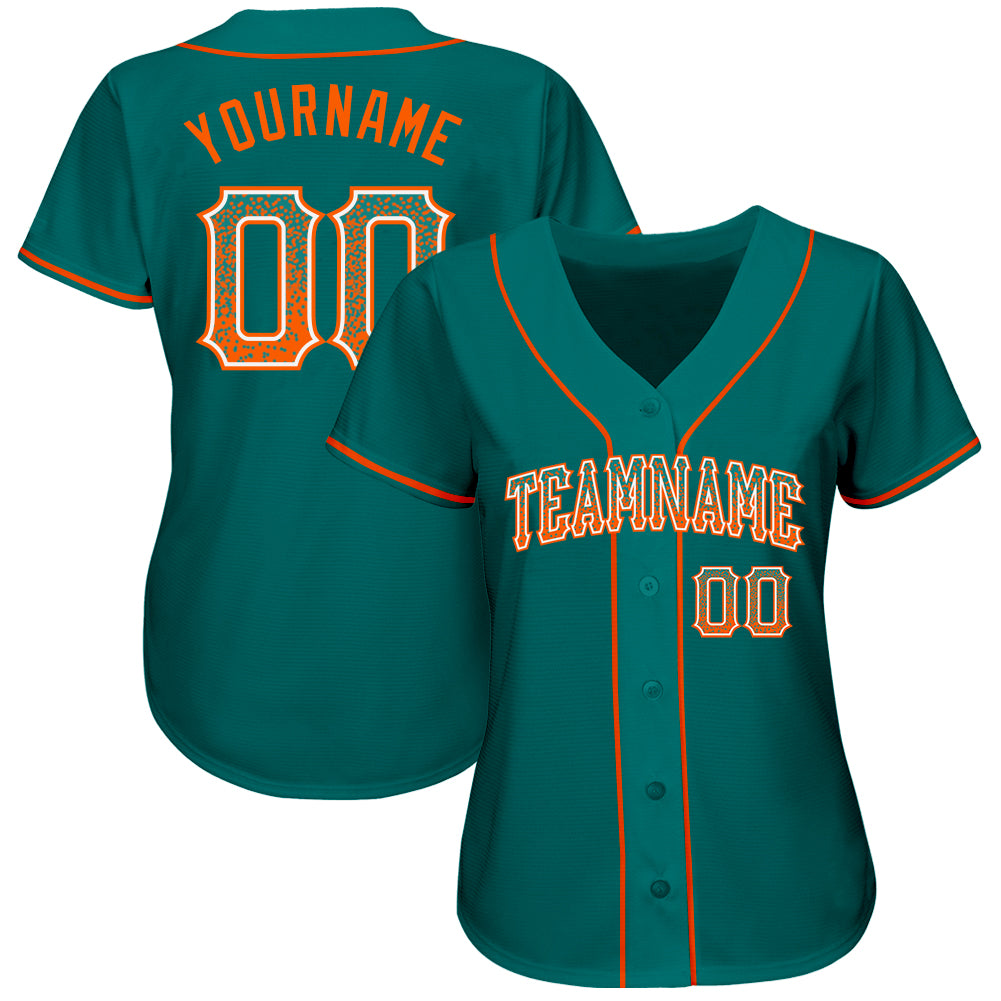 Custom Teal Orange-White Authentic Drift Fashion Baseball Jersey view 2