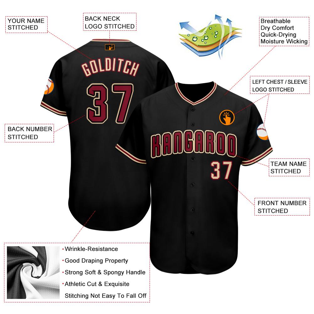 Custom Black Crimson-City Cream Baseball Jersey view 3