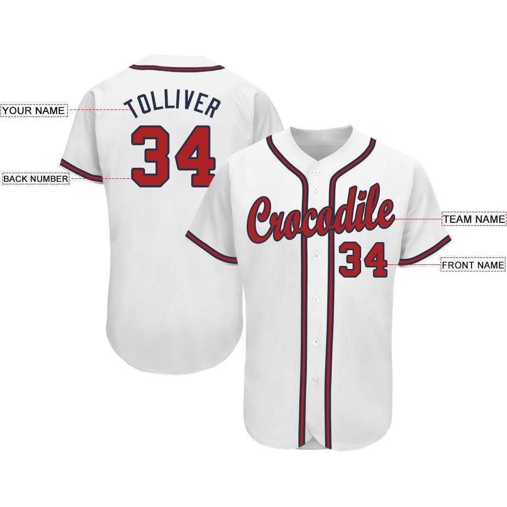 Custom White Red-Navy Baseball Jersey view 3