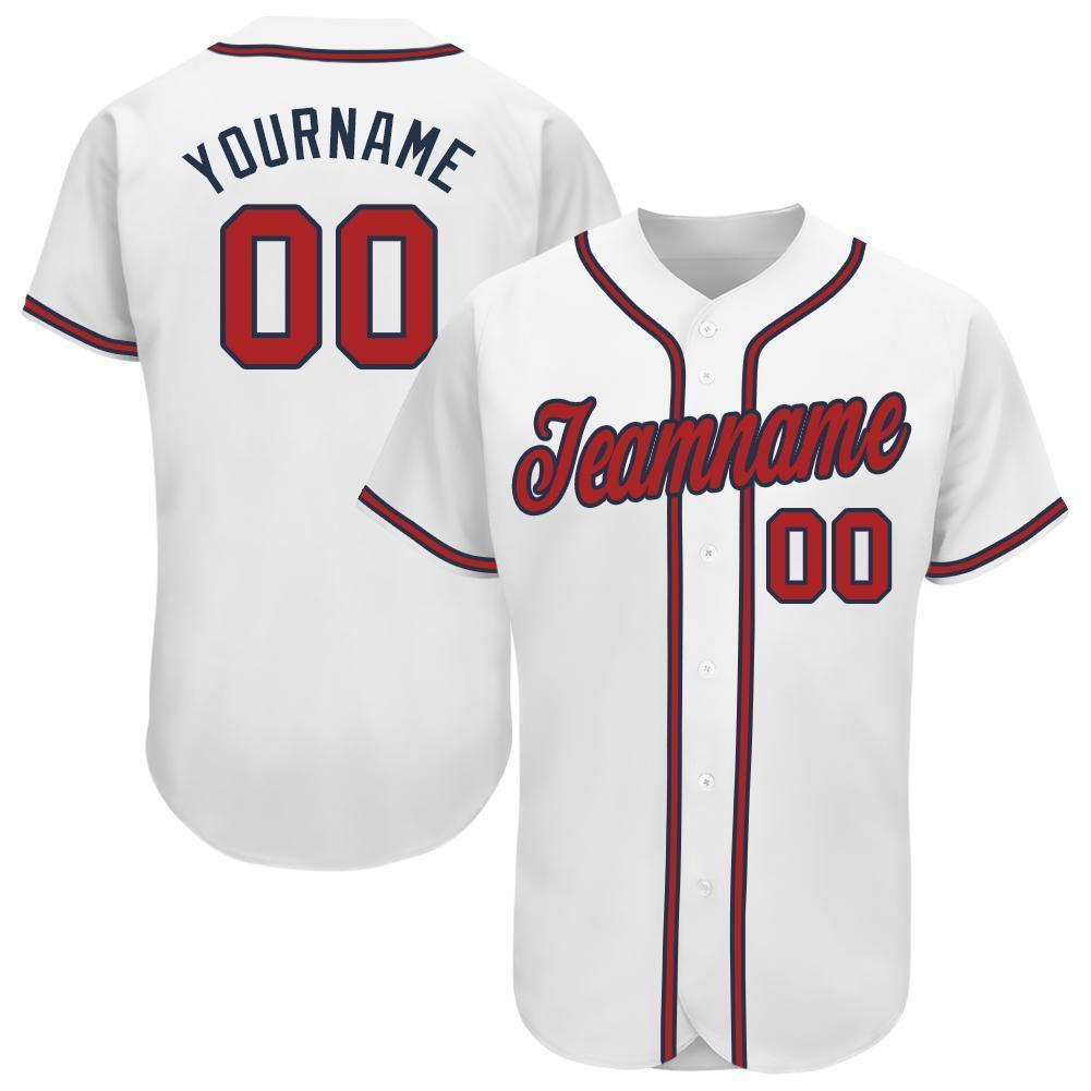 Custom White Red-Navy Baseball Jersey - Main View
