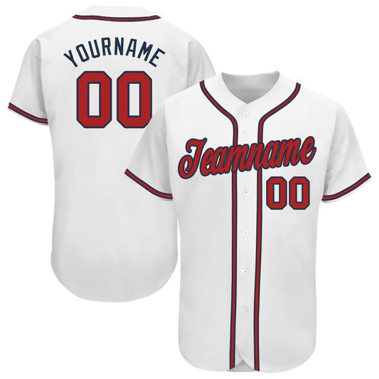 Custom White Red-Navy Baseball Jersey - Main View