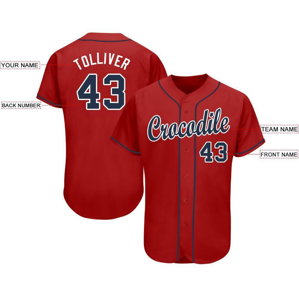 Custom Red Navy-White Baseball Jersey view 3
