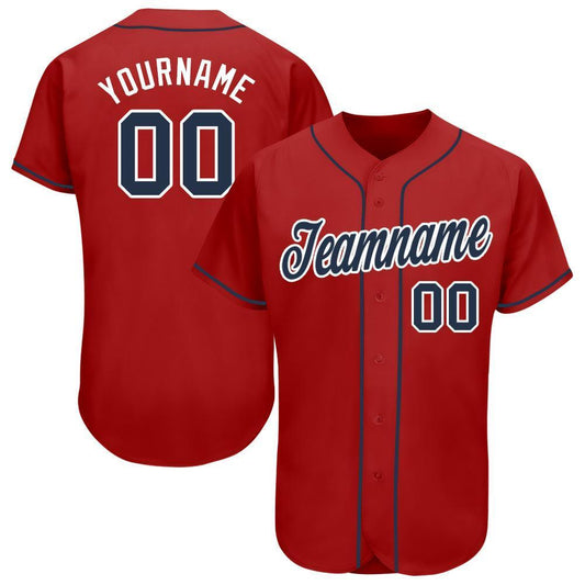 Custom Red Navy-White Baseball Jersey - Main View