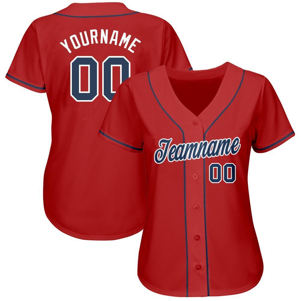 Custom Red Navy-White Baseball Jersey view 2