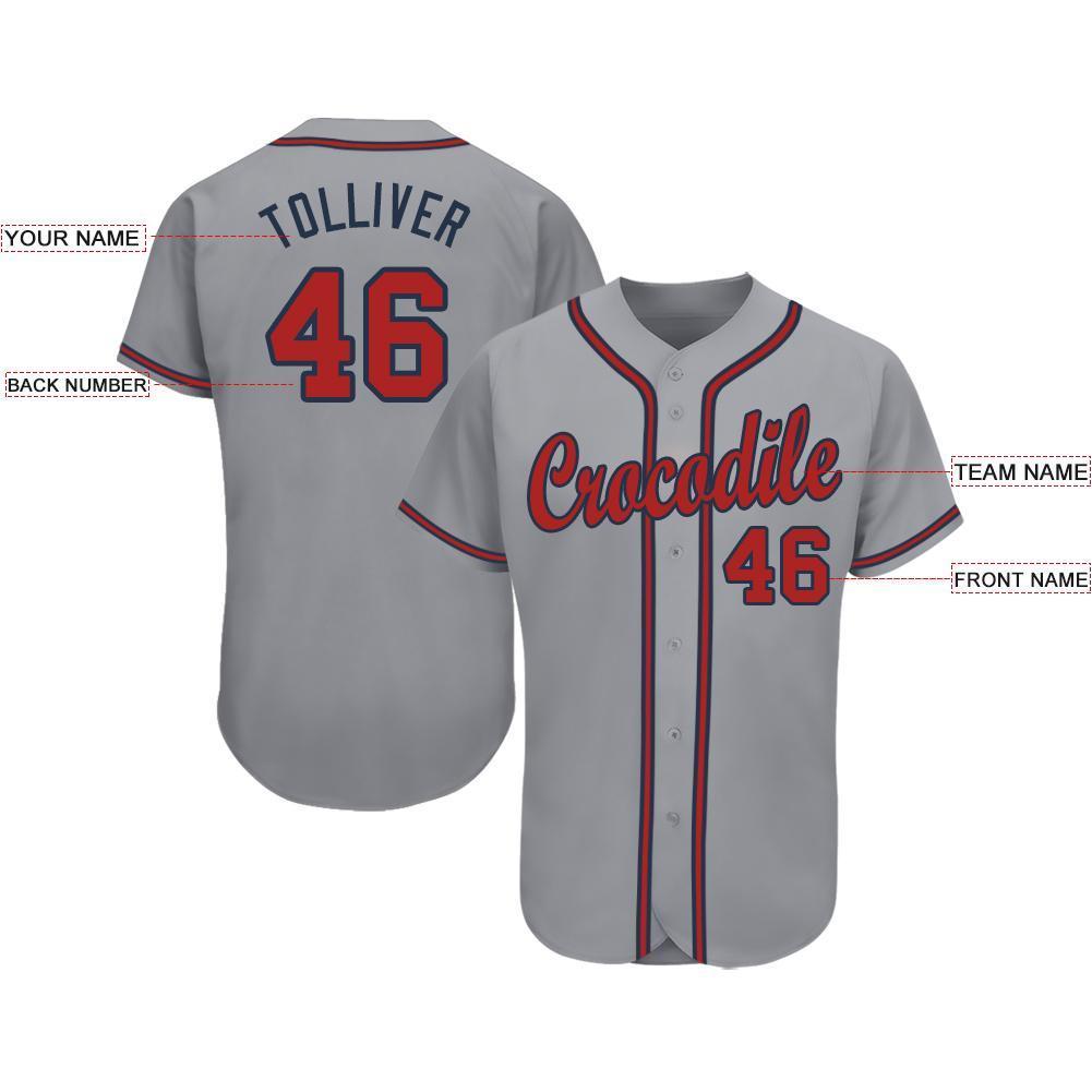 Custom Gray Red-Navy Baseball Jersey view 3