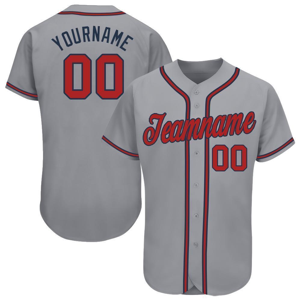 Custom Gray Red-Navy Baseball Jersey - Main View