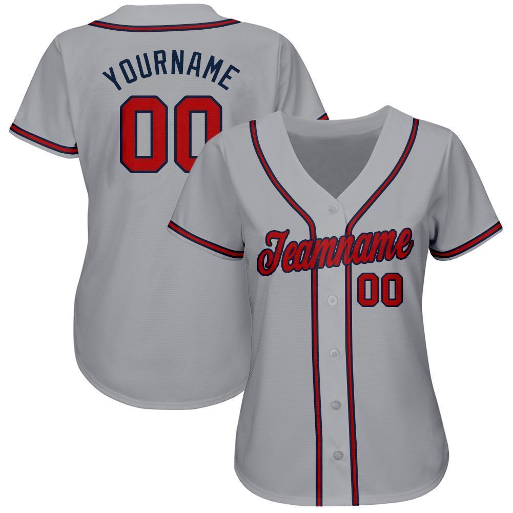 Custom Gray Red-Navy Baseball Jersey view 2