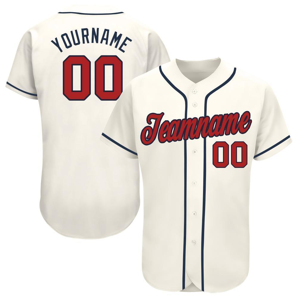 Custom Cream Red-Navy Baseball Jersey - Main View