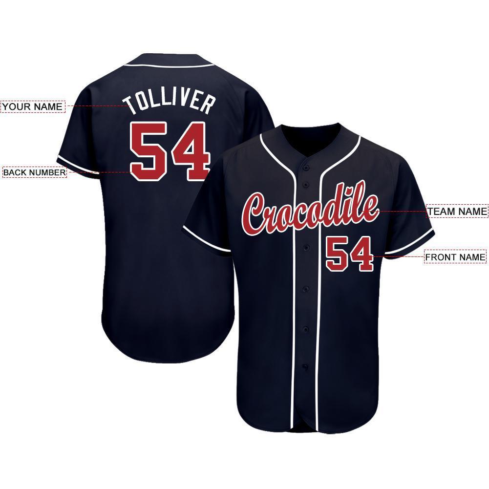 Custom Navy Red-White Baseball Jersey view 3