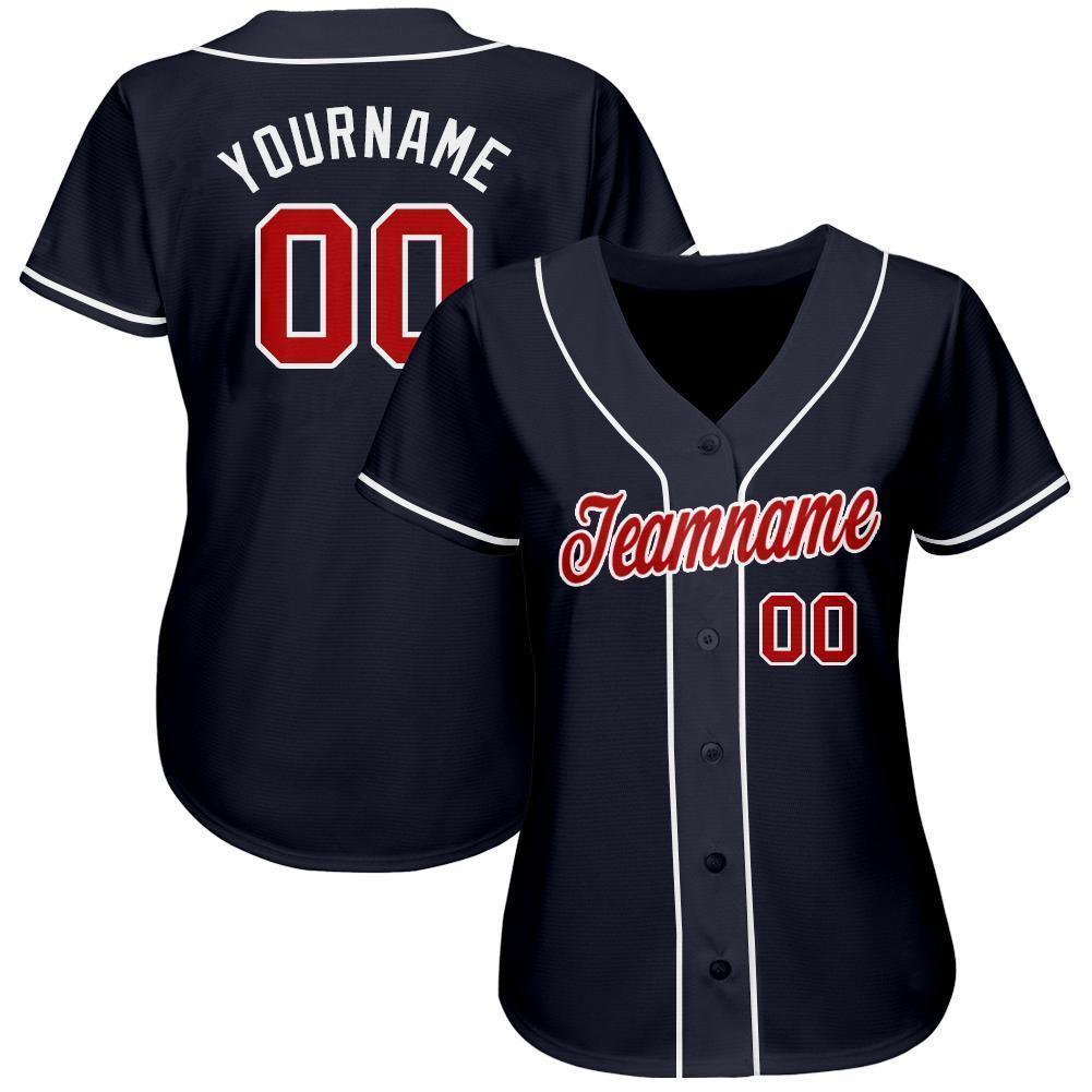 Custom Navy Red-White Baseball Jersey view 2