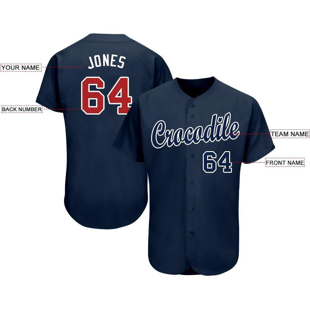Custom Navy Red-White Baseball Jersey view 3