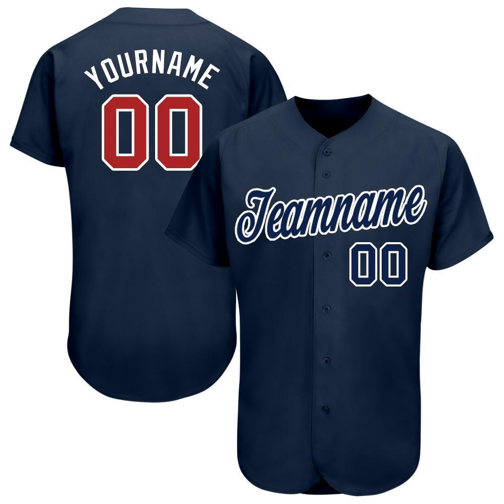 Custom Navy Red-White Baseball Jersey - Main View