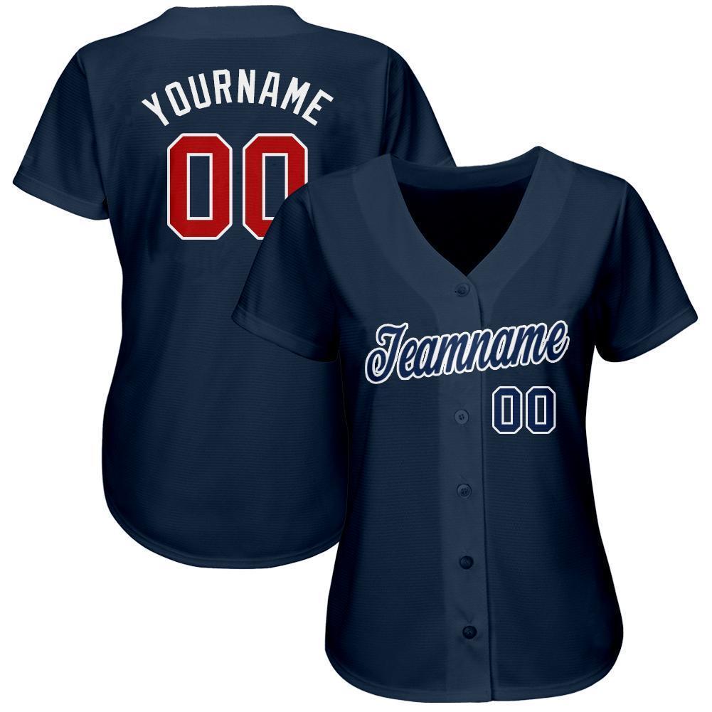 Custom Navy Red-White Baseball Jersey view 2