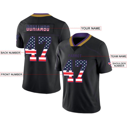 Custom B.Ravens Men's American Black USA Flag Fashion Vapor Limited Stitched Football Jerseys view 2