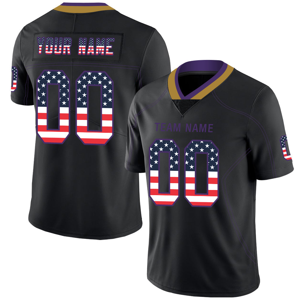 Custom B.Ravens Men's American Black USA Flag Fashion Vapor Limited Stitched Football Jerseys - Main View