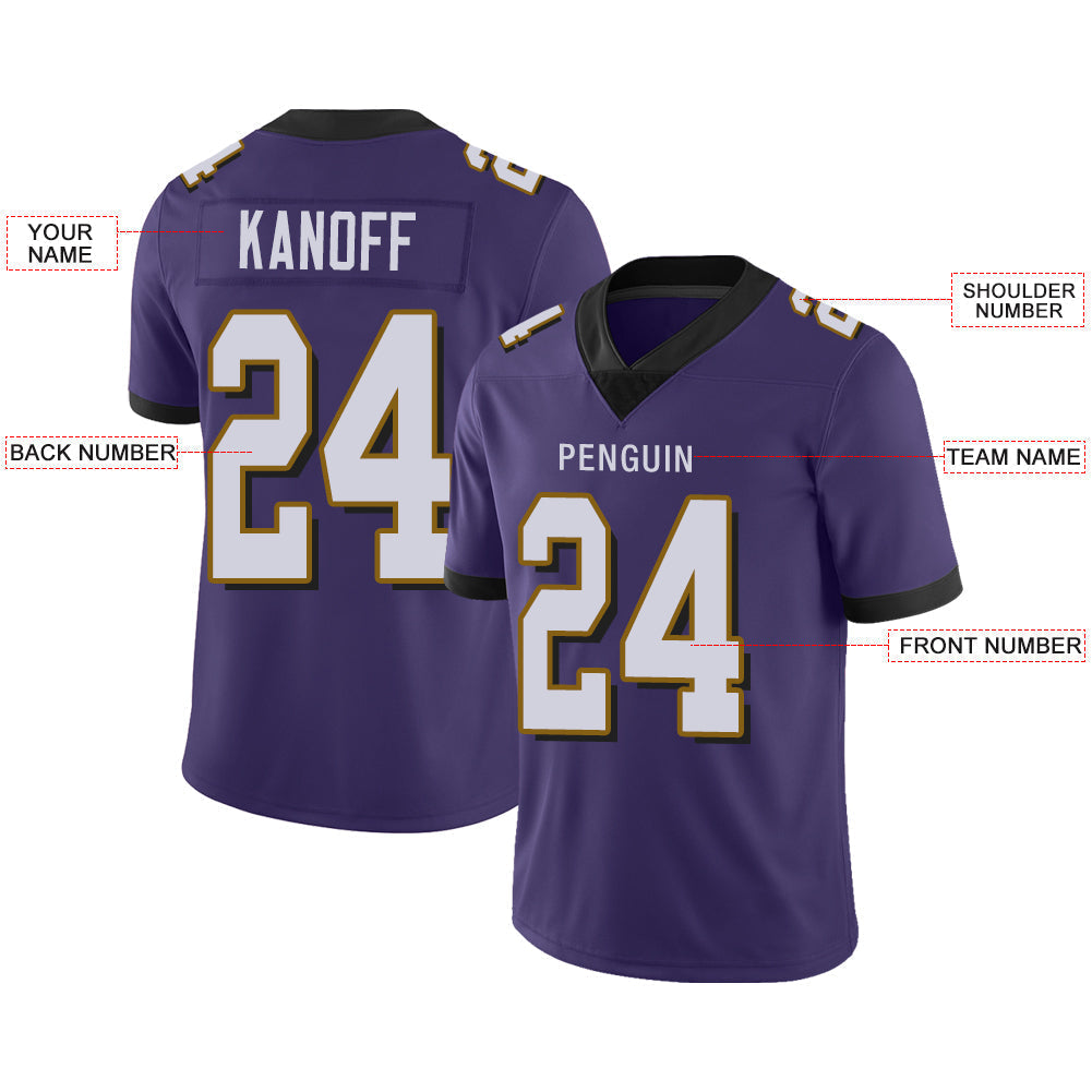 Custom B.Raven Men's American Purple Vapor Limited Stitched Football Jersey view 2