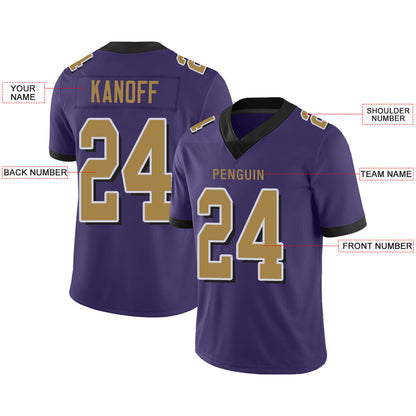 Custom B.Raven Men's American Purple Color Rush Vapor Limited Stitched Football Jersey view 2