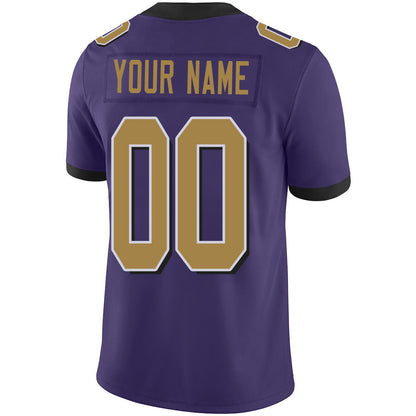 Custom B.Raven Men's American Purple Color Rush Vapor Limited Stitched Football Jersey view 3