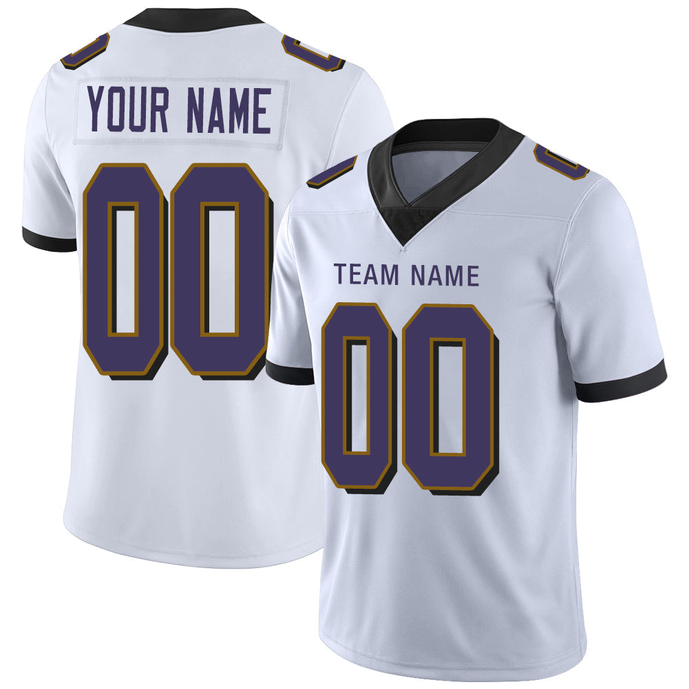 Custom B.Raven Men's American White Vapor Limited Stitched Football Jersey - Main View