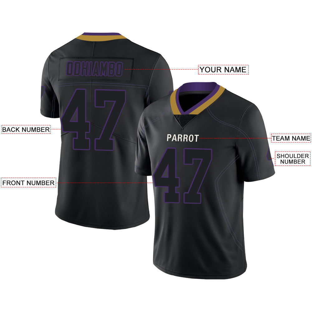 Custom B.Ravens Men's American  Black Fashion Vapor Limited Stitched Football Jerseys view 2