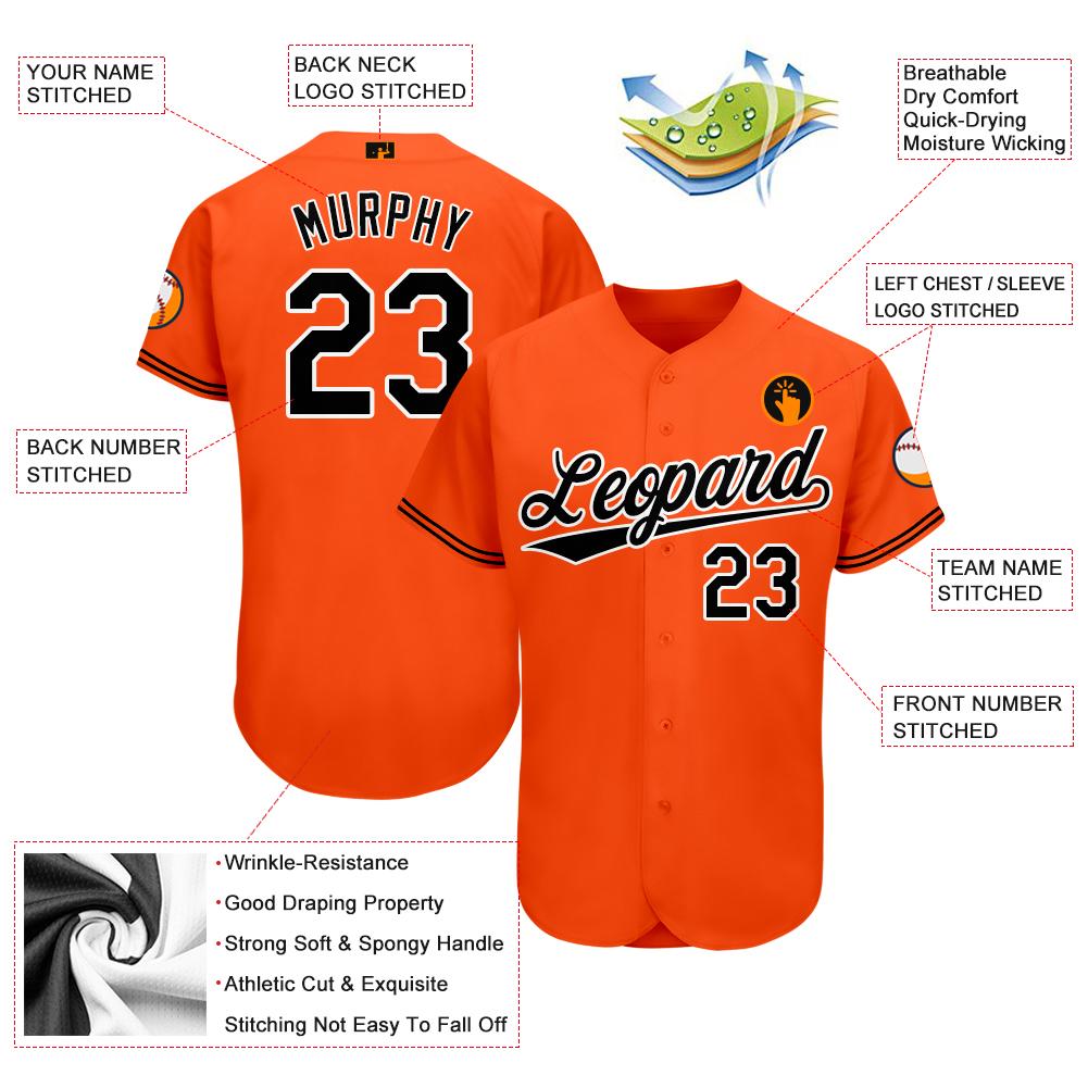 Custom Orange Black-White Baseball Jersey view 3