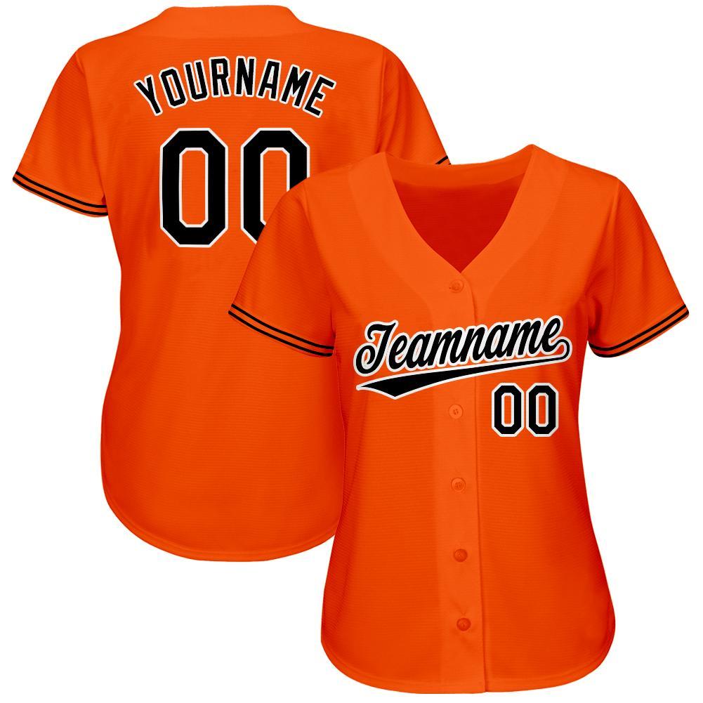 Custom Orange Black-White Baseball Jersey view 2