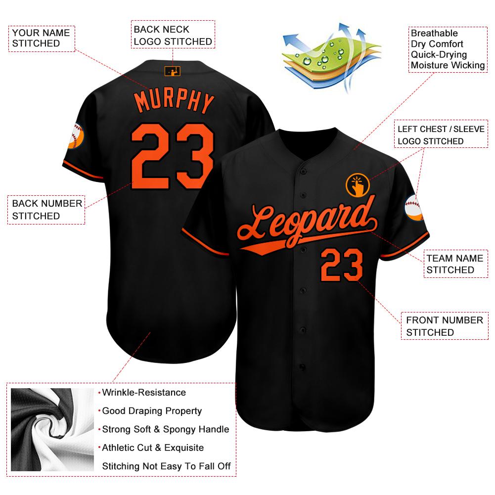 Custom Black Orange Baseball Jersey view 4
