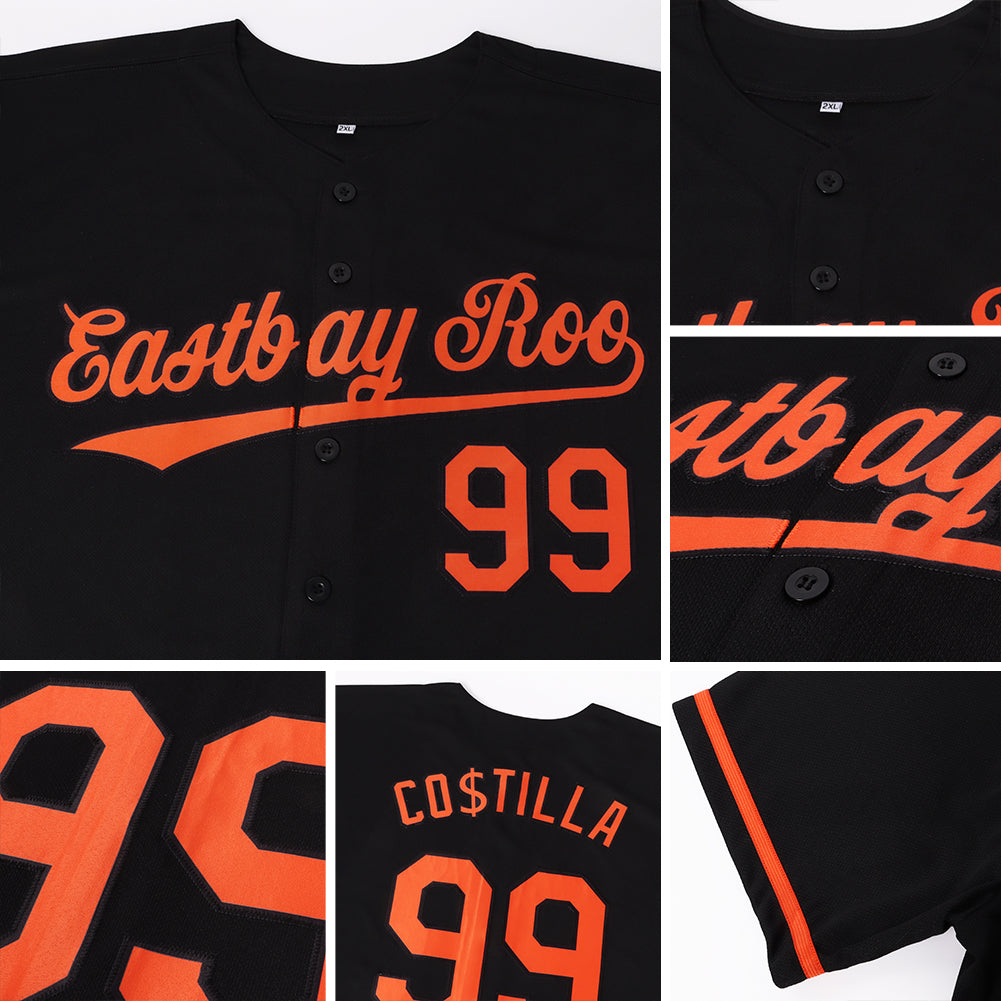 Custom Black Orange Baseball Jersey view 7