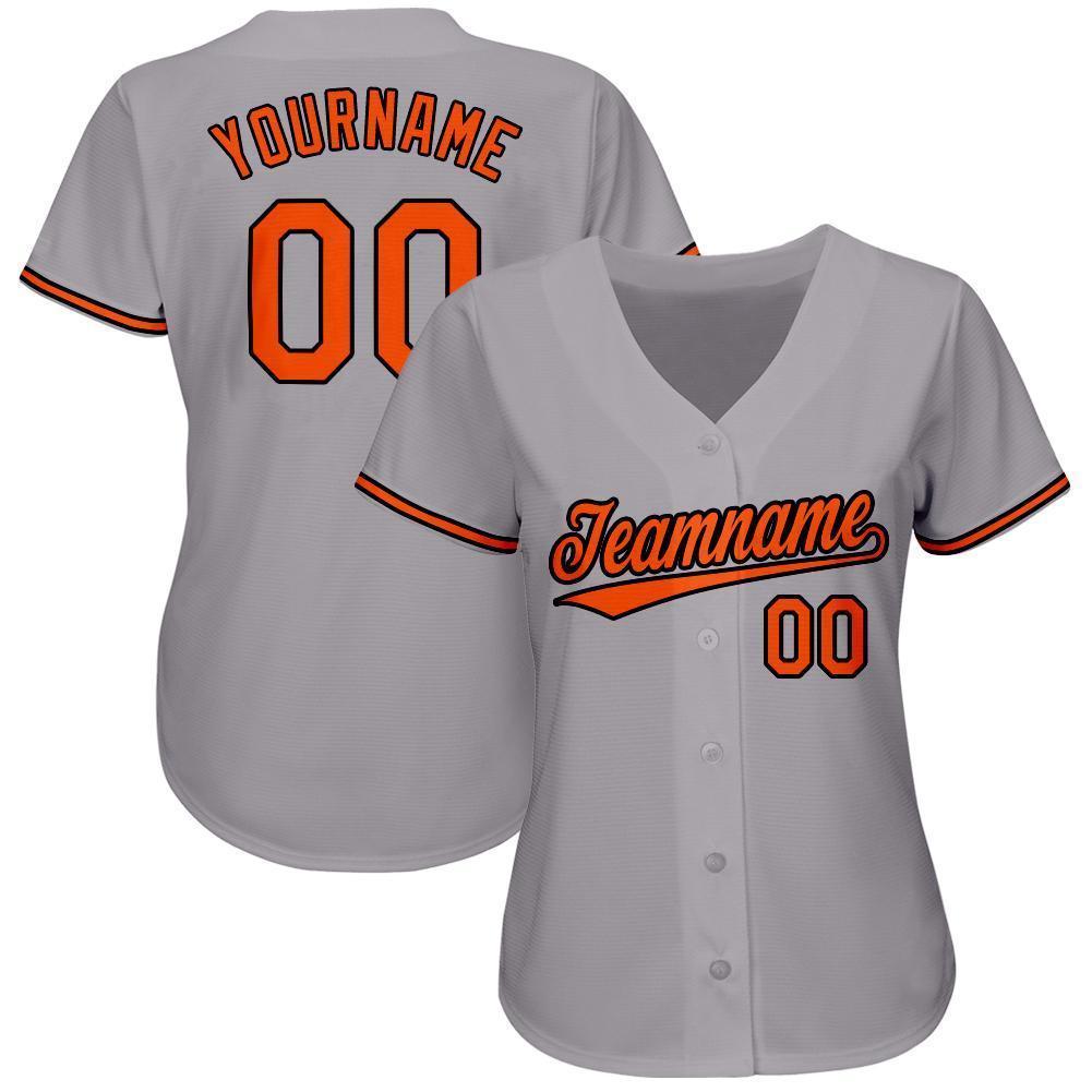 Custom Gray Orange-Black Baseball Jersey view 2