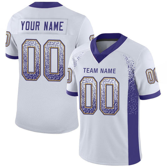 Custom White Purple-Old Gold Drift Fashion Football Jersey - Main View