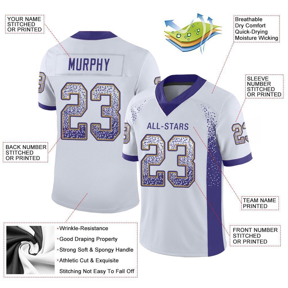 Custom White Purple-Old Gold Drift Fashion Football Jersey view 3